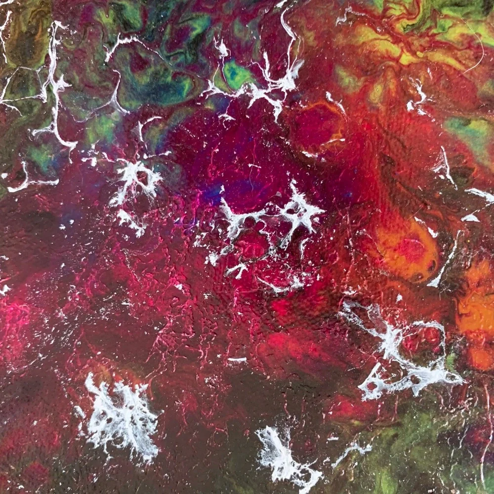 Original Artwork Canvas Colorful Thoughts green, red white black 12 x 9 Acrylic